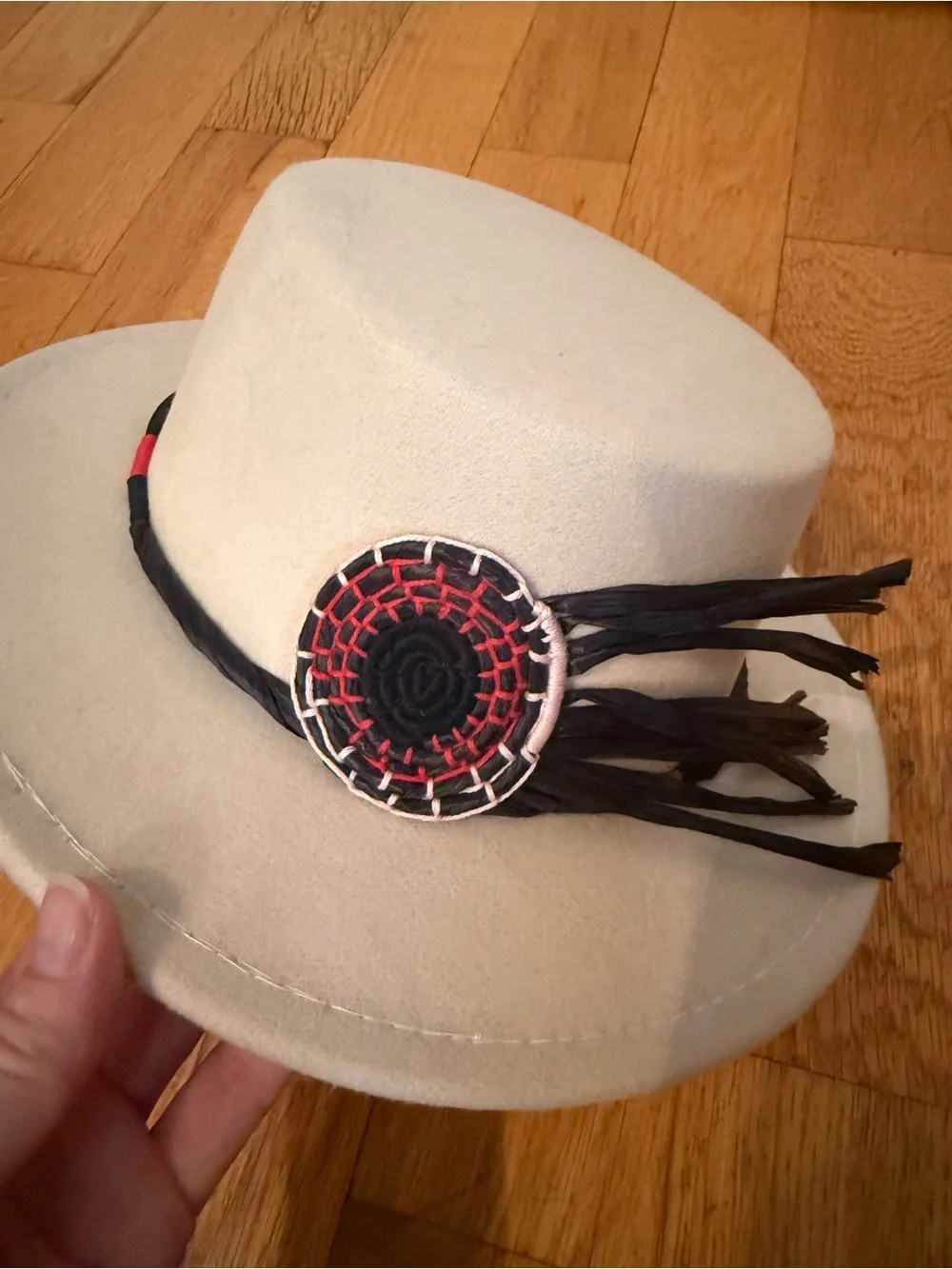 TIA CIBANI Cream girls Felt Boater Hat